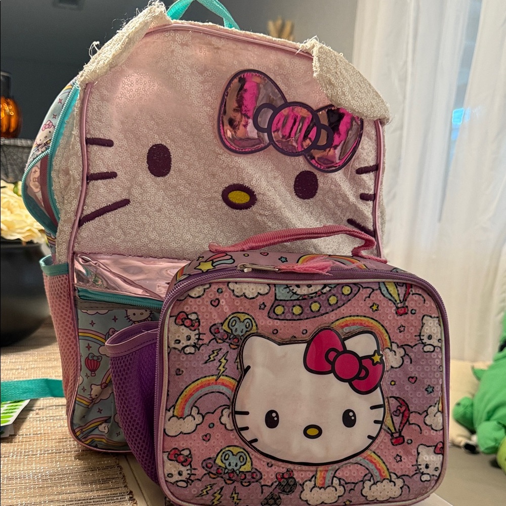 Hello Kitty Pink and Purple Backpack with Lunchbox